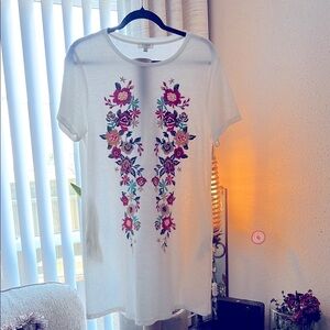 Umgee White Floral Short Sleeve Tee